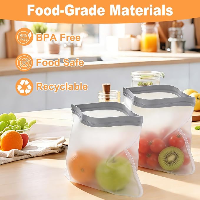 Serfeymi 10 Pack Reusable Gallon Freezer Dishwasher Safe, Extra Thick Reusable Plastic Bags BPA Free, Leak Proof Food Storage Bags with 3 Sizes for Meat, Travel, Fruit - 3 Gallon 4 Sandwich 3 Snack