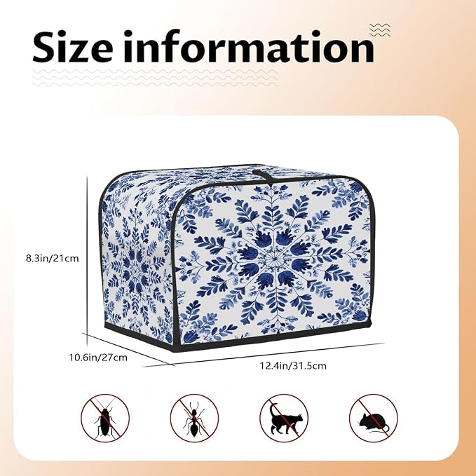 4 Slice Toaster Cover Blue Ethnic Flower Toaster Covers Four Slice Wide Slot Waterproof and Dustproof Covers for Wide Slot Toasters and Small Appliances Kitchen Decor Gifts