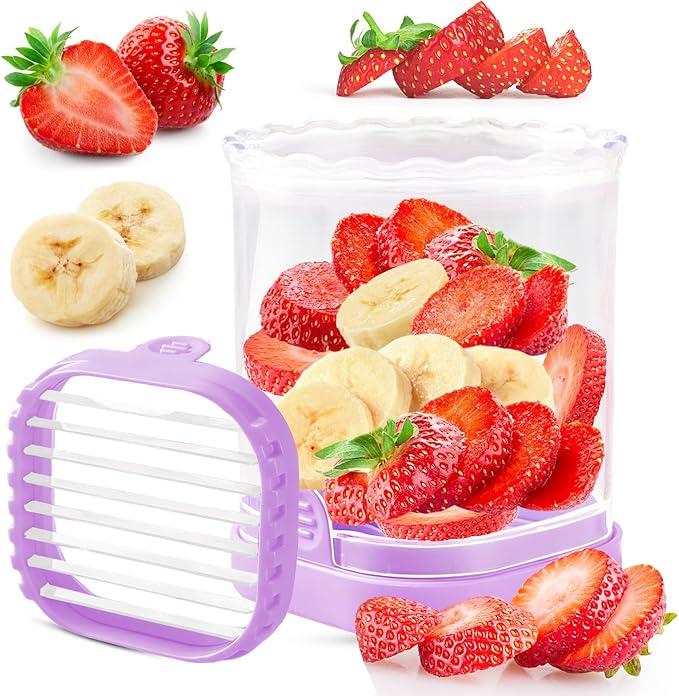 Creative Strawberry Slicer, Detachable Cutter with Push Plate (Purple)