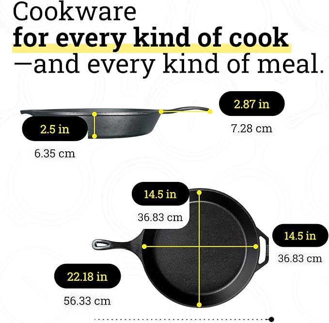 Lodge Seasoned Cast Iron Skillet 15 Inches - Frying Pan for the Stove, Grill or Campfire - Cooks Evenly - Features Easy-Grip Teardrop Handle - Non-Toxic, Nonstick & Long-Lasting