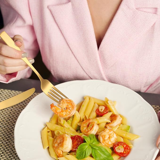 A·HOUSEWARE Gold Matte Cutlery Stainless Steel Silverware Satin Finish Flatware Set for 6 Tableware 30 Pieces Kitchen Eating Utensils for Home and Restaurant