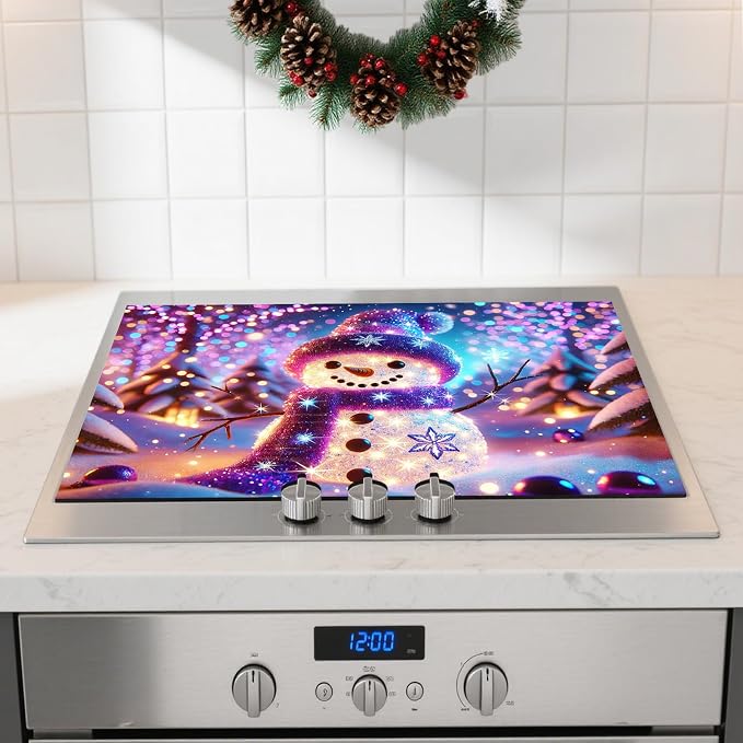 Nuxovilar Cute Snowman Stove Cover Diatom Mud 28.35x20.47 In | Glass Protector Countertop Mat Counter Saver Cooktop Cover Kitchen Decor Space Room (Cute Snowman Pattern)