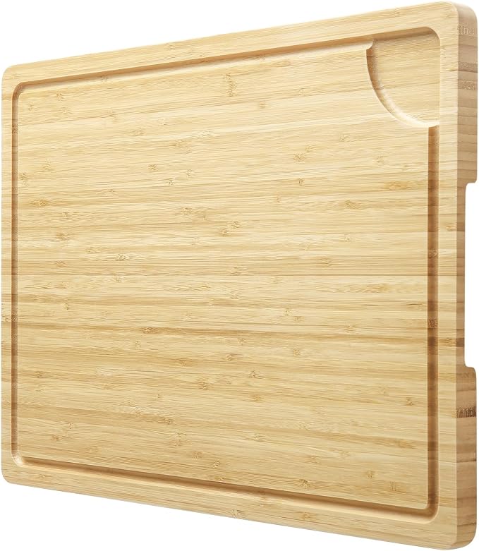 Garvee 20 in x14 in Large Cutting Board for Kitchen, Bamboo Wood Chopping Board with Juice Groove & Handles, Reversible Wooden Butcher Block Charcuteries Cheese Serving Tray