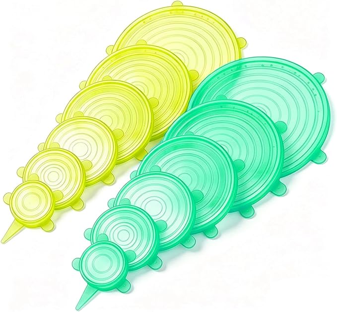 12 pcs Silicone Stretch lids set(6 Sizes,green&yellow) | Reusable Food Storage Covers,Flexible to Fit All Shape of Containers,Food Cover to Keep Food Fresh