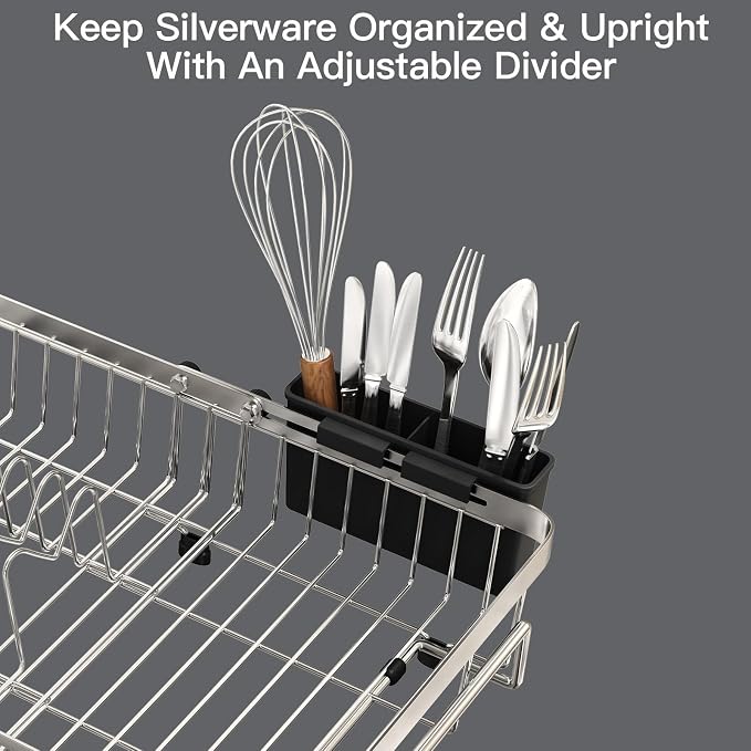Dish Drying Rack Over The Sink with Utensil Holder | Expandable Stainless Steel Dish Drainer for Small Kitchen, Apartment, RV, Counter Space Saving, Perfect Fit, Rustproof