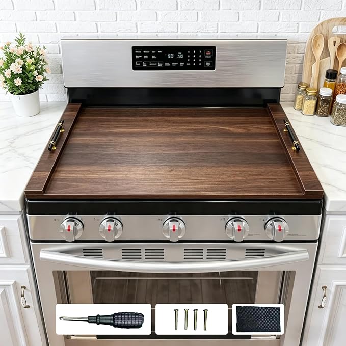 Noodle Board Stove Cover w/Handles, for Gas & Electric Stoves | Expands counter space, multi-use sink cover & tray, farmhouse decor, anti-crack build, for home kitchens & RVs