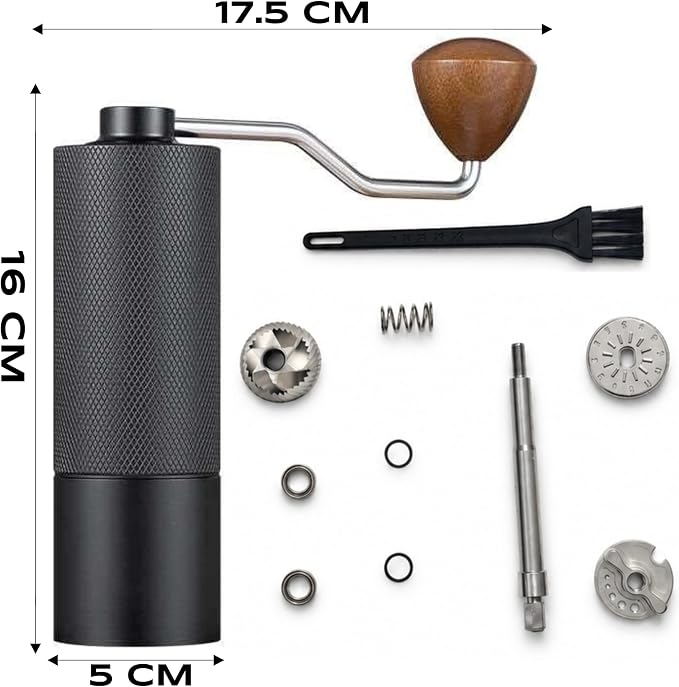 Manual Coffee Grinder - Stainless Steel Burrs, Adjustable Grind Settings, Portable Hand Crank for Espresso, Drip, French Press - Compact, Durable, Ideal for Home & Travel (Black)