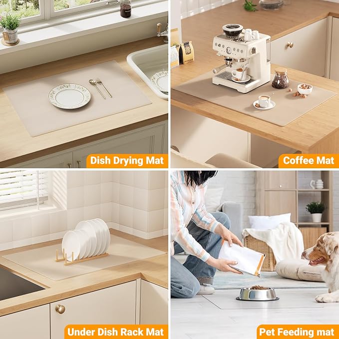 2-Pack Silicone Counter Mats 24”x16”, White Translucent | 1.5mm thick silicone counter protector, heat resistant & non-slip. Works for air fryer, hot pots, pans and coffee maker.