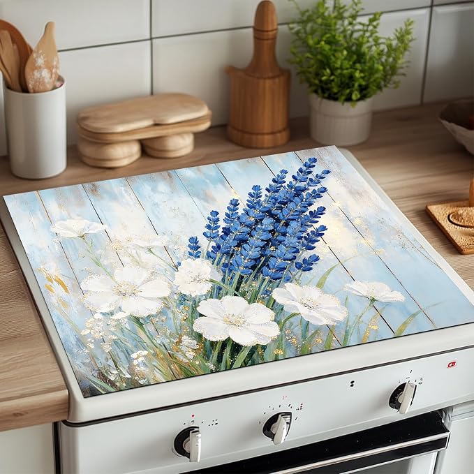 HOMETITUTE Spring Stove Top Cover 28x20 Lavender Floral Heat Resistant Protector