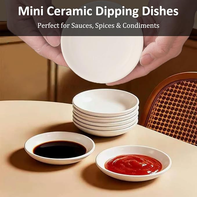 Small Ceremic Ramekins Custard Bowls, 10 Pack Mini Dipping Sauce Cups Pinch Bowl, Little Kitchen Condiment Ingredient Prep Salad Dishes, Dishwasher Microwave Freezer Safe - White