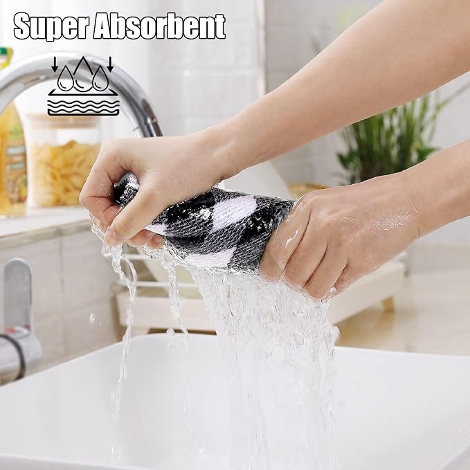Homaxy Kitchen Towels and Dishcloths Set, Set of 8, Black & White | Bulk Cotton Waffle Weave Check Plaid Kitchen Towels, Super Soft and Absorbent Dish Cloths, 12 x 12 and 13 x 28 Inches