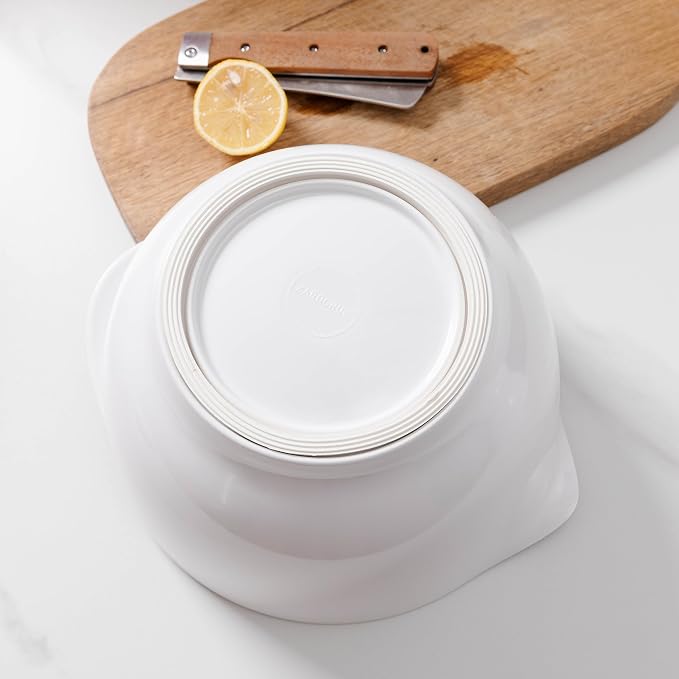 Nesting Mixing Bowls Set, 3 Piece Melamine Bowls Set, 2.5 quart, 3.5 quart, 4.5 quart, Non Slip Base with Easy Pour Spout, Kitchen Cooking and Baking Supplies, White