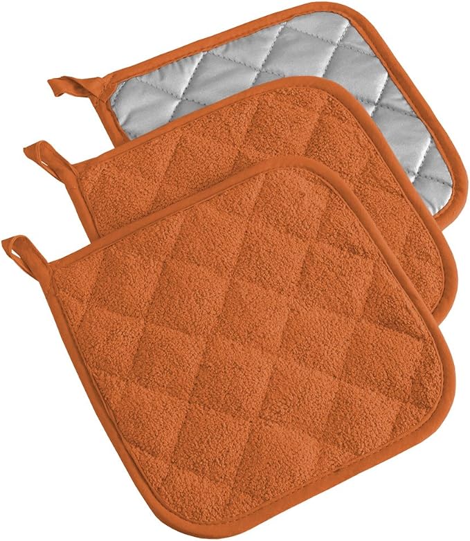 DII Basic Terry Collection Quilted 100% Cotton, Potholder, Spice, 3 Piece