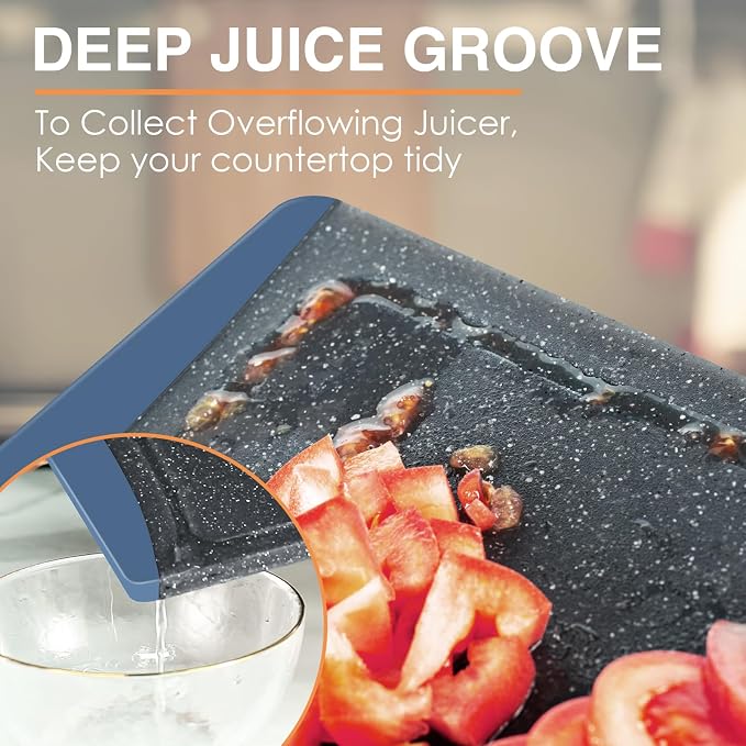 Extra Large Cutting Boards, Plastic Cutting Boards for Kitchen (Set of 3) Cutting Board Set Dishwasher Chopping Board with Juice Grooves Easy-Grip Handles, Prussian Blue, Empune