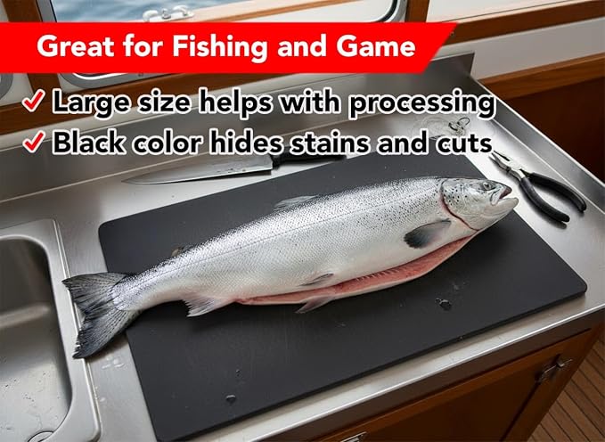 Thirteen Chefs 30x18 Extra Large Cutting Board for Fish, Meat, BBQ - 1/2 Inch Thick Black Plastic, Commercial Grade HDPP Poly with NSF Stamp, 10 pounds