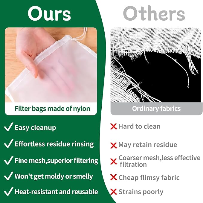 3PCS Cheese Cloth Bag for Straining, 200-Mesh 12 x 12 Inches Nylon Nut Milk Bag, Food Grade Nut Milk Bag Reusable, Cheese Cloth Bags for Juice, Nut Milk, Coffee & Cheese - Kitchen Goodies