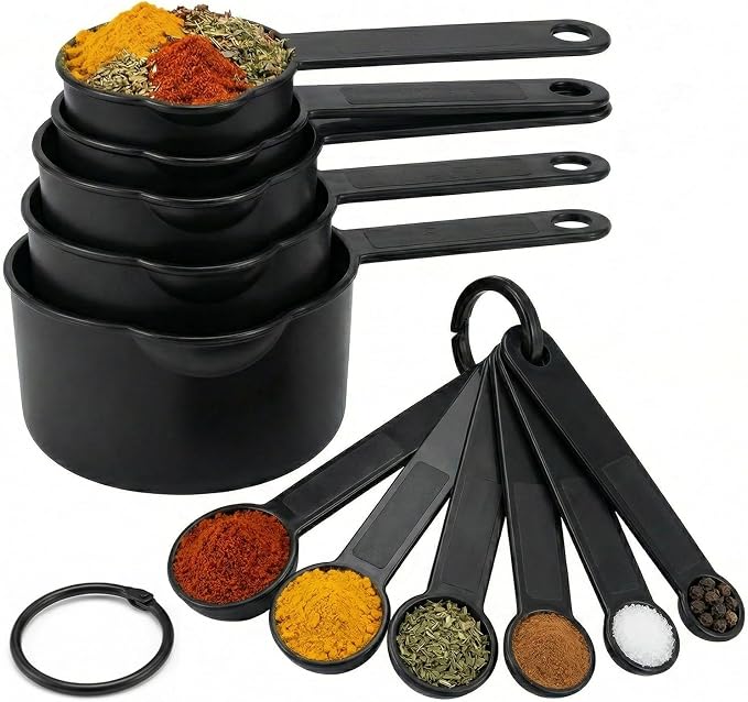 11 Pcs Measuring Cups And Spoons Set - Plastic Nesting For Dry Liquid Ingredients Engraved Markings Kitchen Baking