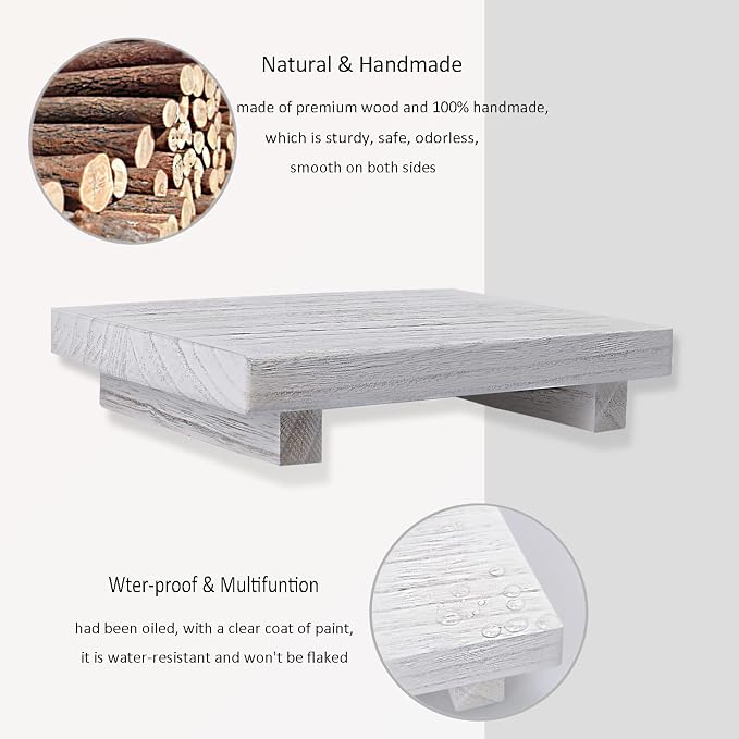 Wood Bathroom Tray Farmhouse Decor Kitchen Soap Holder, 9"x6" White | Waterproof, Lightweight, Easy Clean, Small Wooden Riser Pedestal Stand Accessories for Office Desk, Vanity, Counter, Sink