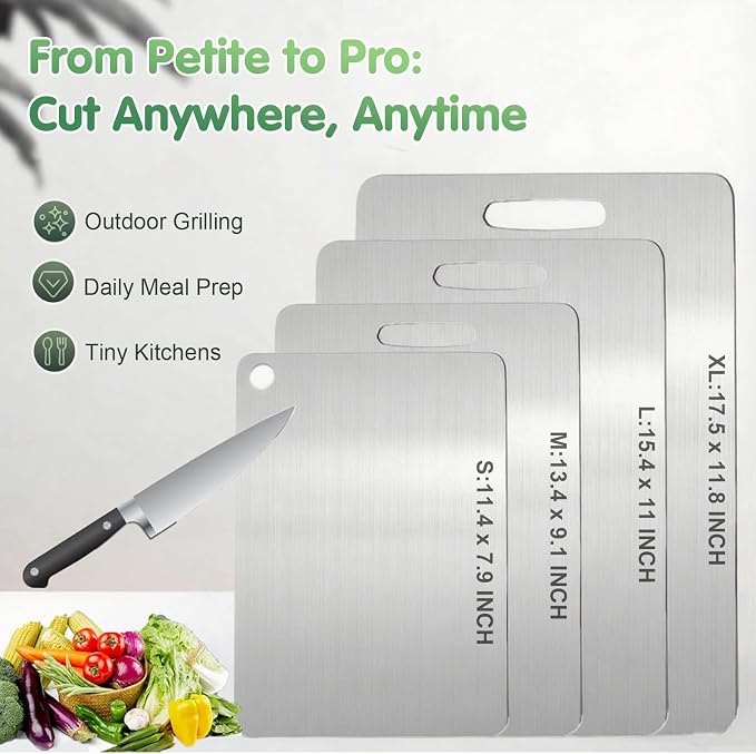 Katori Titanium Cutting Board, New 100% Pure Titanium Cutting Boards for Kitchen, Double Sided Food Metal Chopping Board, Non Toxic Dishwasher Safe Durable Metal Cut for Meat Fruit Vegetable(S+M+L)