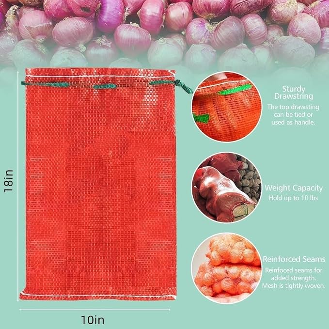 15 Pack 10 lb Mesh Onion Bags, 10"×18" Mesh Produce Bags Hanging Reusable Breathable Vegetable Storage Net Bags with Drawstring for Onions Potatoes Citrus Crawfish