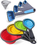 Measuring Cup and Spoon Set, Collapsible Measuring Cup, 8 Piece Measuring Tools and 1 Funnel, Engraved Metric/US Markings, for Liquid and Dry Measurements, Space Saving, BPA Free Silicone, Colorful