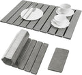 Large Stone Dish Drying Mat for Kitchen Counter,Natural Quick Dry Stone Dishes Mats,Foldable Water Absorbing Diatomaceous Earth Drying Organizer Pad for Kitchen Utensils(Light Gray 24"×16" & 8"x4")