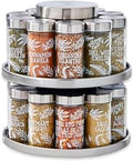 Kamenstein Salem 20-Jar Rotating Spice Rack with Spices Included, Stainless Steel Countertop Organizer with Sifter Caps and Tool Caddy, Spice Set for Kitchen Organization