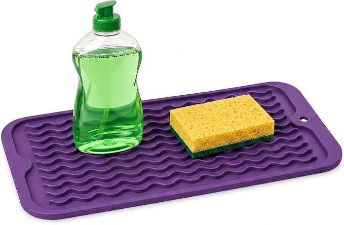 ZLR Silicone Sink Caddy & Sponge Holder, 6"x12", Meadow Violet | Sink Organizer for Soap, Sponge & Brush, Doubles as Bathroom Vanity Tray, Raised Lip, Non-Slip Food-Grade Silicone