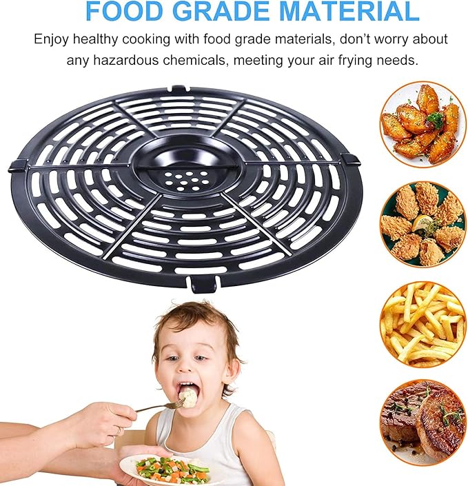 Air Fryer Grill Pan for Power XL 5QT Air fryer, 8.7'' 5QT Round Non-Stick Replacement Tray Rack Parts Accessories Crisper Plate Grill Plate, Dishwasher Safe
