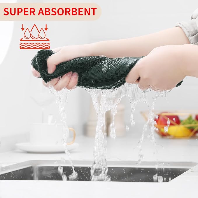 Homaxy 100% Cotton Waffle Weave Kitchen Dish Cloths 24-Pack, Blackish Green | 12 x 12 Inches, Ultra Soft Absorbent Dish Towels, Quick Drying Dish Rags with Hanging Loop