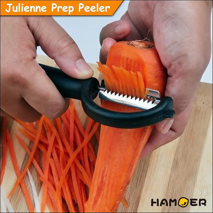 2Pack Swivel & Julienne Peeler Set Ergonomic Black Grip,420 SS Blade | Modern minimalist handle,Simple structure,Multifunctional,Cartorya peeler,Blade guard
