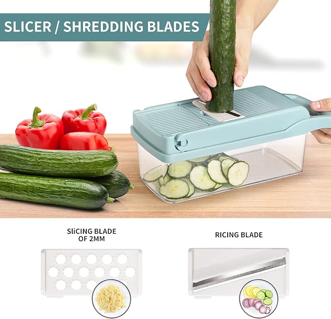 senbowe Ultra-Sharp 420-Grade Hardened Stainless Steel Onion Vegetable Chopper Dicer, 8 Interchangeable Blades, Includes Egg White Separator, Time Saver, 1 Year Warranty