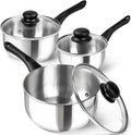 MICHELANGELO Stainless Steel Pots with Lids, Triply Base for Induction | Lightweight Cooking Pot Set, Sauce Pans with Cool-Touch Bakelite Handle, Induction Compatible Saucepan, 1 + 2 + 3QT