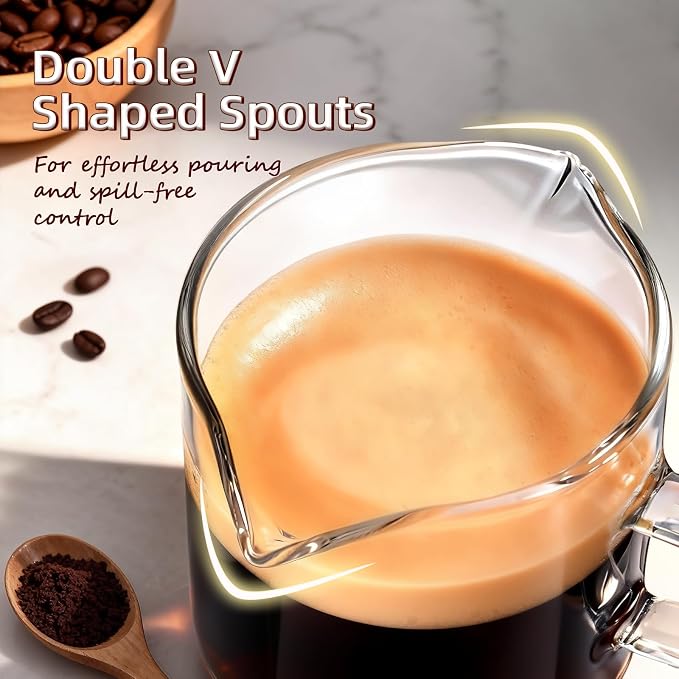 DWTS DANWEITESI Espresso Cups Set of 2: Espresso Machine Accessories - Espresso Shot Cups for Home Baristas - Essential Coffee Bar Accessories - 4oz Glass Espresso Cup Set with Handled and Spout
