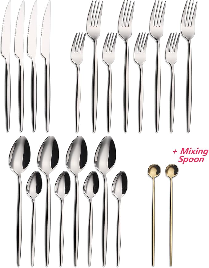 20 Piece Luxury Silverware Set for 4 Mirror-Polished 18/10 Stainless Steel Heavy Flatware Set Modern Cutlery Set Knife/Fork/Spoon Utensil Dishwasher Safe with Gifts