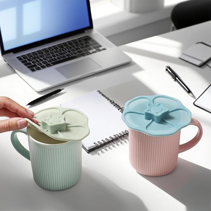 flower Silicone Cup Covers (Set of 3), Multicolored Silicone Lids for Mugs, Cups, Flexible Mug Covers, Tea Pots, Hot Cup Lids for Coffee & Tea (Style H)