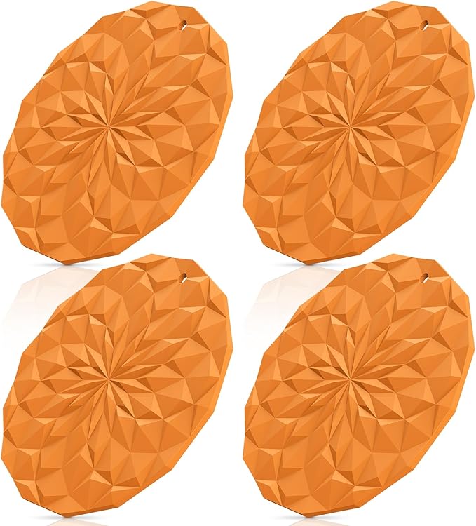 ME.FAN Silicone Trivet Mats - 4 Pack Pot Holders - 7.4'' Thickened Hot Pads for Hot pots, Pans and Dishes, Heat Resistant Silicone Trivet for Table and Counter Top Orange