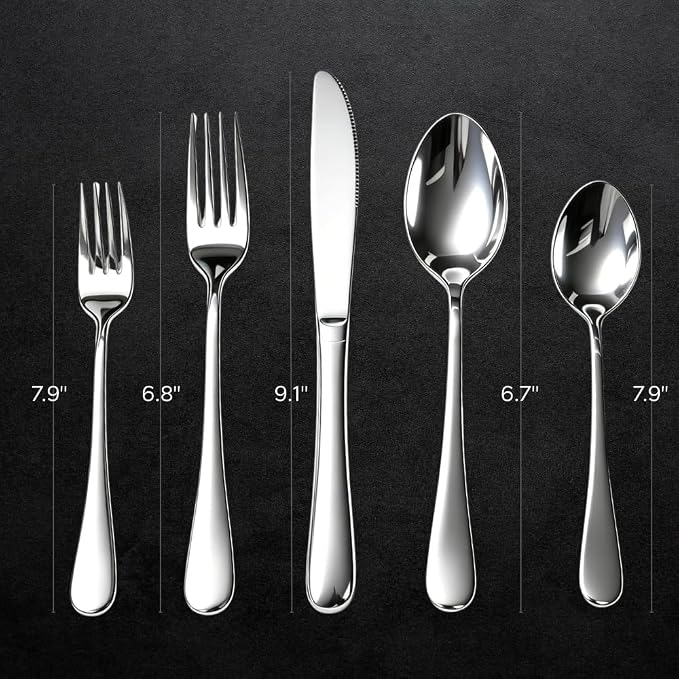 40-Pieces Silverware Set for 8, Heavy Duty Stainless Steel Flatware Set, Food-Grade Fork and Knife Set, Mirror Finish Cutlery Utensils Set for Home Kitchen Restaurant，Wedding, Party，Dishwasher Safe