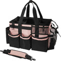 SCAVATA Wearable Cleaning Caddy, Cleaning Caddy Supplies Organizer with Handle & Shoulder Straps for Housekeepers, Under Sink & Car Cleaning Tool Organizers Bag with 4 Foldable Divider (Pink)