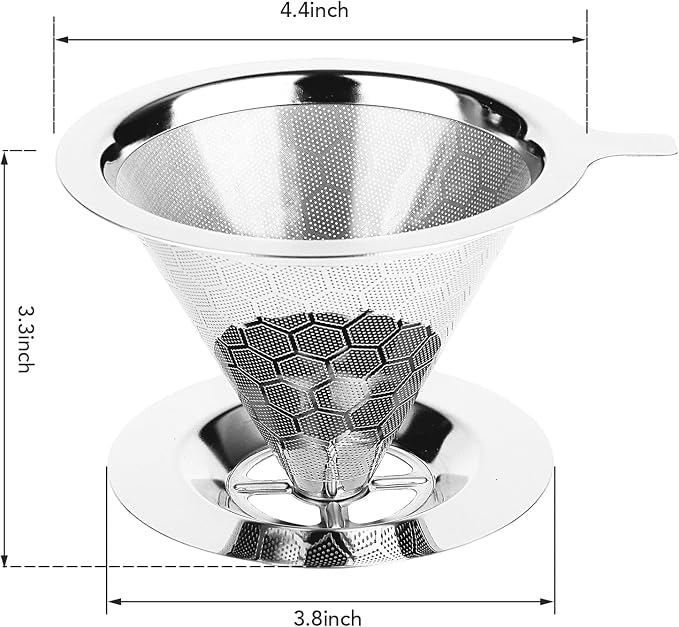Pour Over Coffee Maker, Single Cup | Reusable Metal Coffee Filter, 304 Stainless Steel