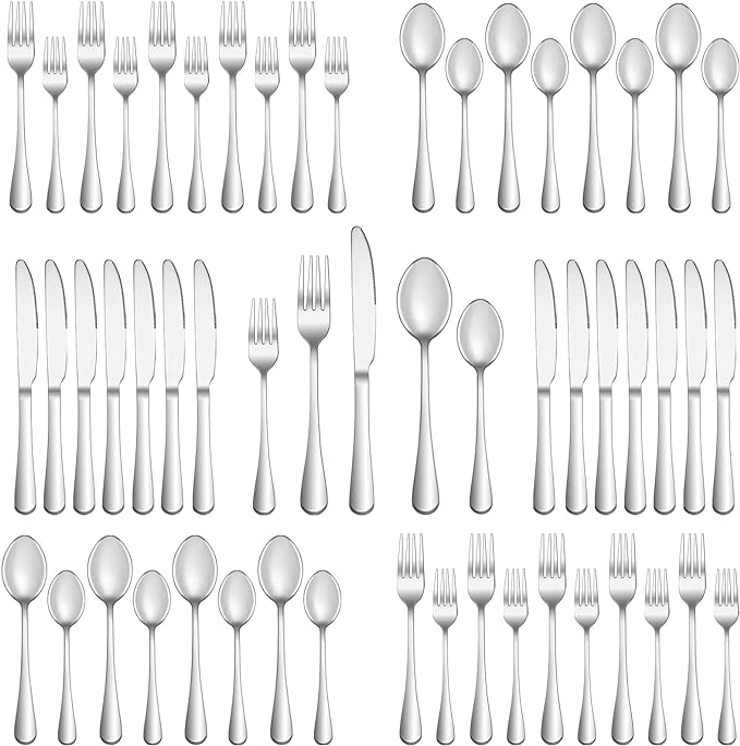40 Piece Silverware Set Service for 8,Premium Stainless Steel Flatware Set,Mirror Polished Cutlery Utensil Set,Durable Home Kitchen Eating Tableware Set,Include Fork Knife Spoon Set,Dishwasher Safe