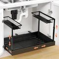 Aisslro Under Sink Organizer, 2 Tier Pull Out Cabinet Organizer, Expandable & Adjustable Slide Out Shelf 13.2''–20.3'', Under Sink Storage for Kitchen Bathroom Laundry Cabinet Storage, Black
