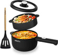 Dezin 2L Hot Pot Electric, Non-Stick Electric Pan, 700W Adjustable Power | Electric Pot for Cooking/Steak/Egg/Fried Rice/Ramen/Soup, Portable Pot for Dorm/RV/Family/Travel/Camping, Include Spatula