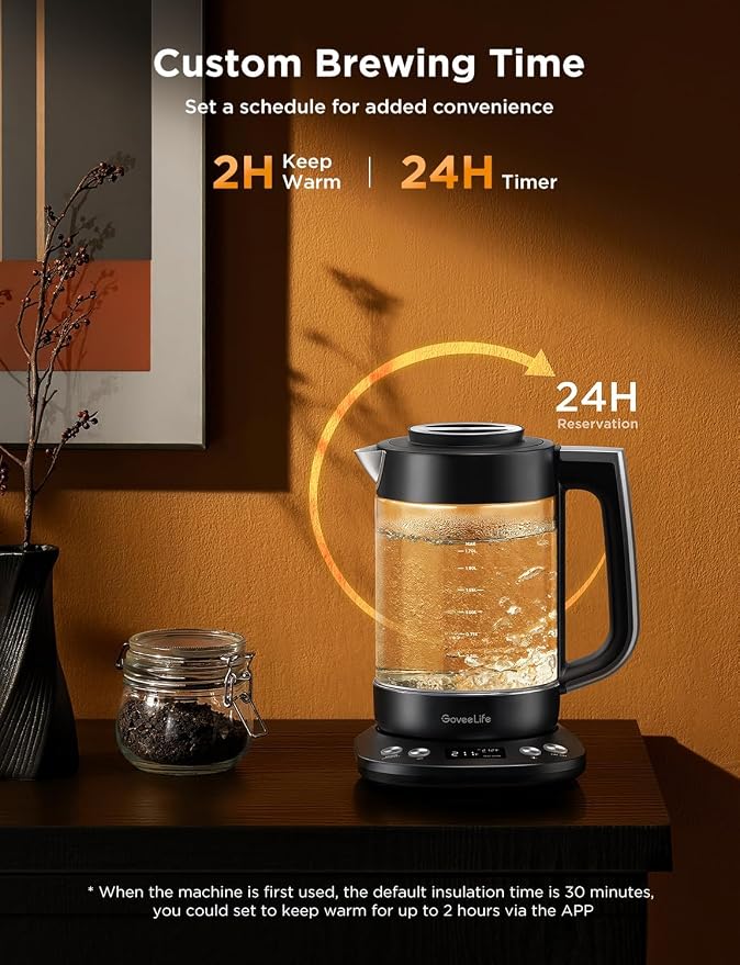 GoveeLife Smart Electric Kettle with Tea Infuser for Loose Leaf, 1.7 L Electric Tea Kettle with Brewing Program, Variable Temperature Control, 2 H Keep Warm & Auto Shut-Off, BPA Free. Black | Electric Tea Kettle with Brewing Program, Variable Temperatu...