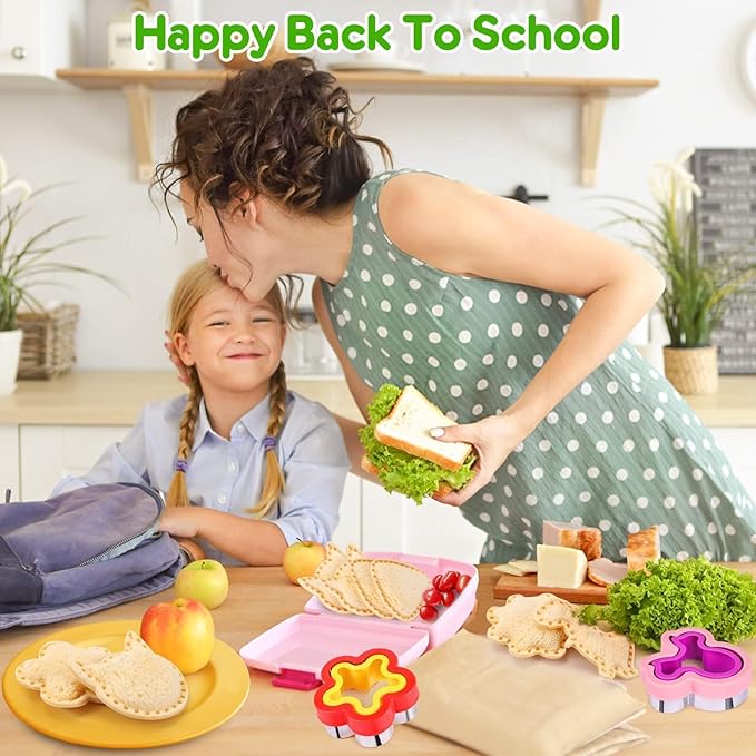 12Pcs Sandwich Cutters for Kids Lunch, Crustless Sandwich Maker | Sandwich Cutter and Sealer DIY Dinosaur Circle Cookie Cutter Bread Decruster Lunch Box Accessories for Kids Toddler