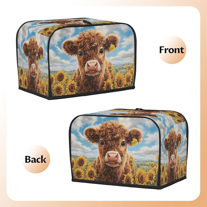 4 Slice Toaster Cover Highland Cow Sunflower Toaster Covers Four Slice Wide Slot Waterproof and Dustproof Covers for Wide Slot Toasters and Small Appliances Kitchen Decor Gifts