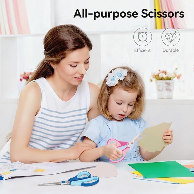 QMVESS 8.5" Scissors All Purpose 3 Pack, Ultra Sharp 2.5mm Thick Blade Scissors for Office, Professional Ergonomic Comfort Grip for Office School Home Fabric Sewing DIY Craft Cutting General Use