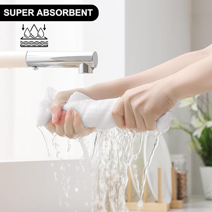 Homaxy 10 Pack 100% Cotton Kitchen Towels and Dishcloths Set, White | 12 x 12 Inches and 13 x 28 Inches Kitchen Towels Set, Ultra Soft Absorbent Dish Cloths for Washing Dishes