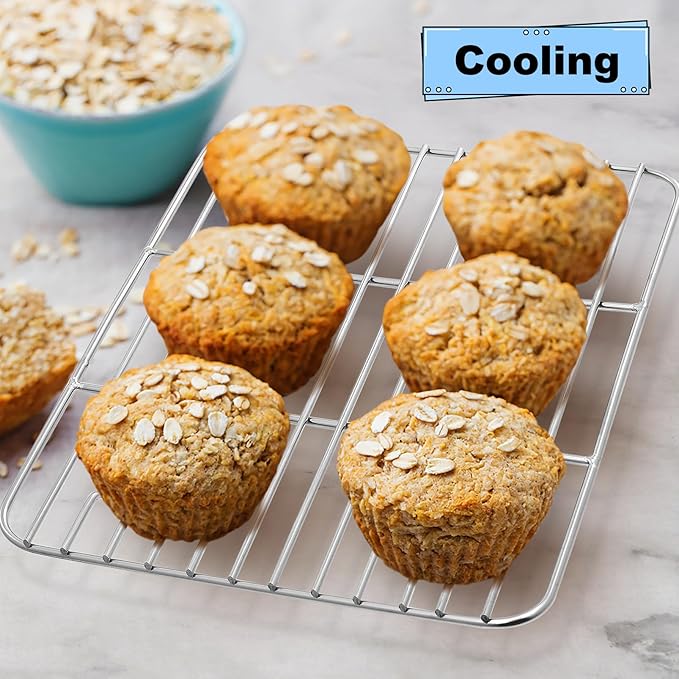 P&P CHEF 9.7" x 7.3" Cooling Baking Wire Racks Pack of 2, Silver | Stainless Steel Cooling Racks for Cooking Baking Roasting Grilling Drying, Dense Wires & Smooth Edge, Easy Clean & Rust Proof