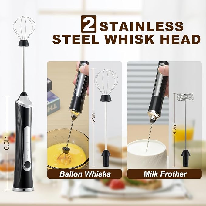 Handheld Electric Milk Frother with 2 Heads, Coffee Whisk Foam Mixer with USB Rechargeable 3 Speeds, Foam Maker Blender for Latte, Cappuccino, Hot Chocolate, Egg (Type 3)